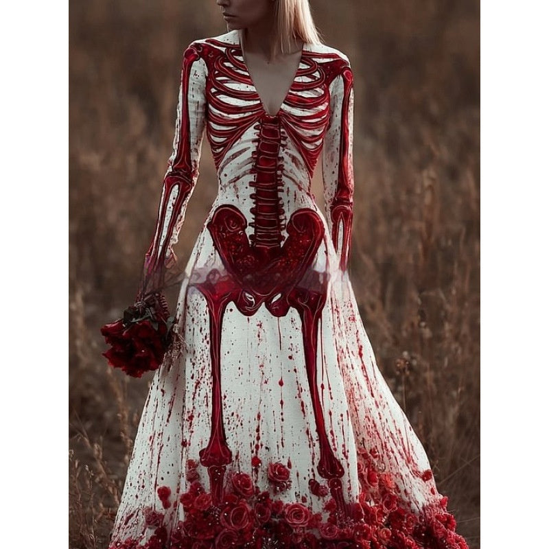 Marianne Pemberton | Skeleton Print Halloween Maxi Dress