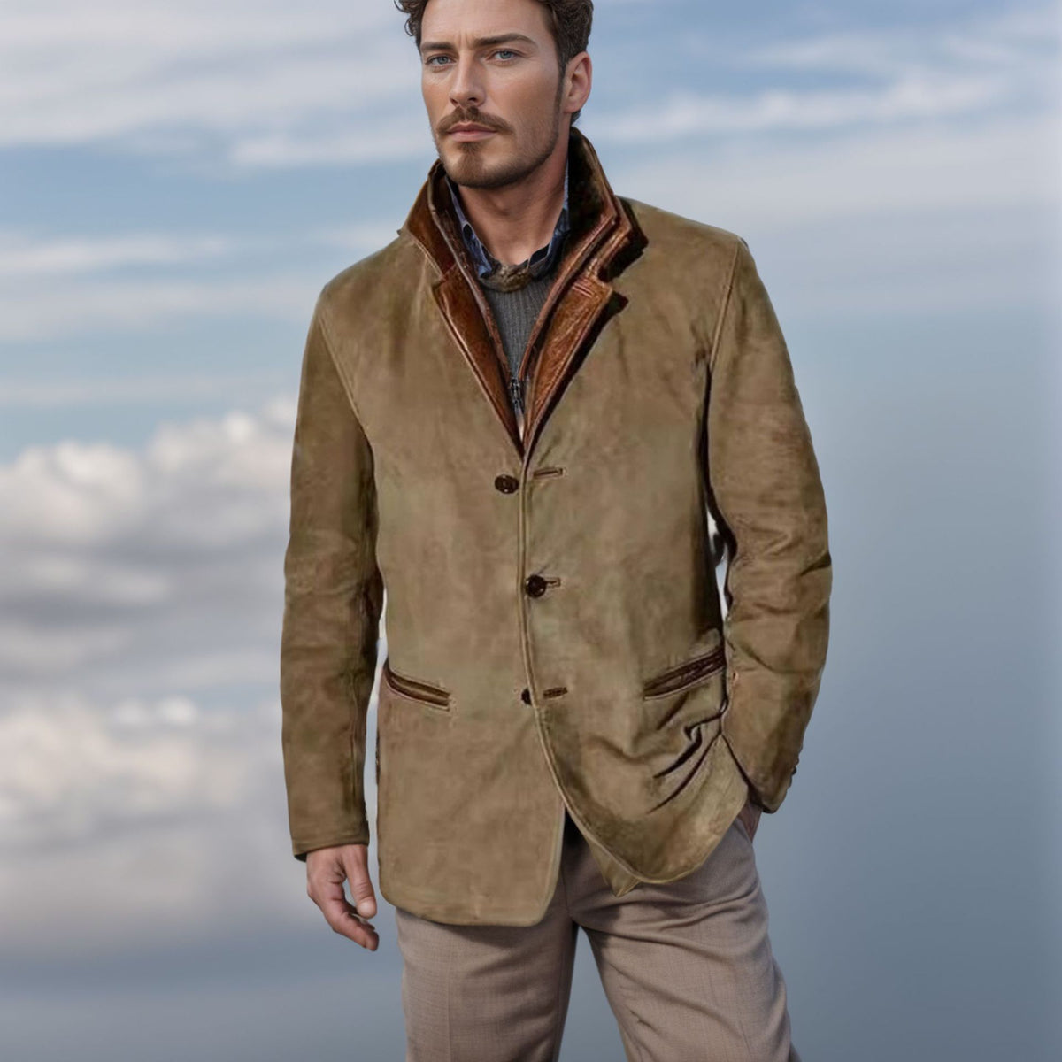 Nigel Pemberton | Suede-Look Mens Jacket With Contrast Trim