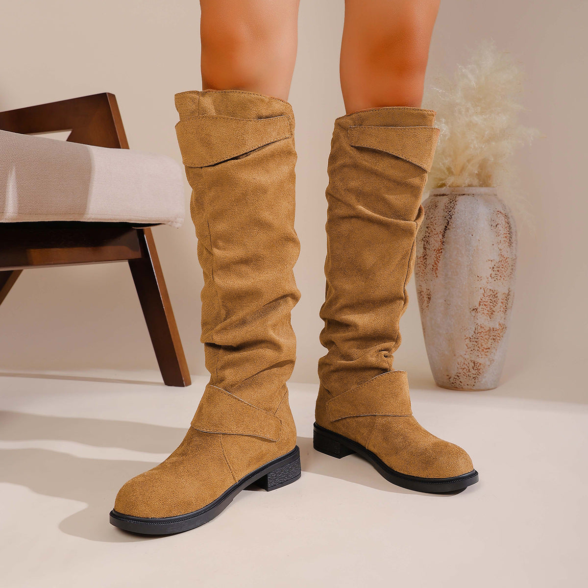 Rosalind Chappell | Suede Knee-High Boots With Buckle Detail
