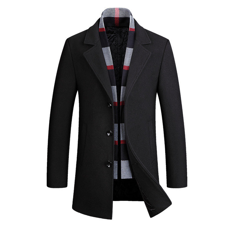 Malcolm Ashford | Charcoal Wool Mens Coat With Tartan Trim