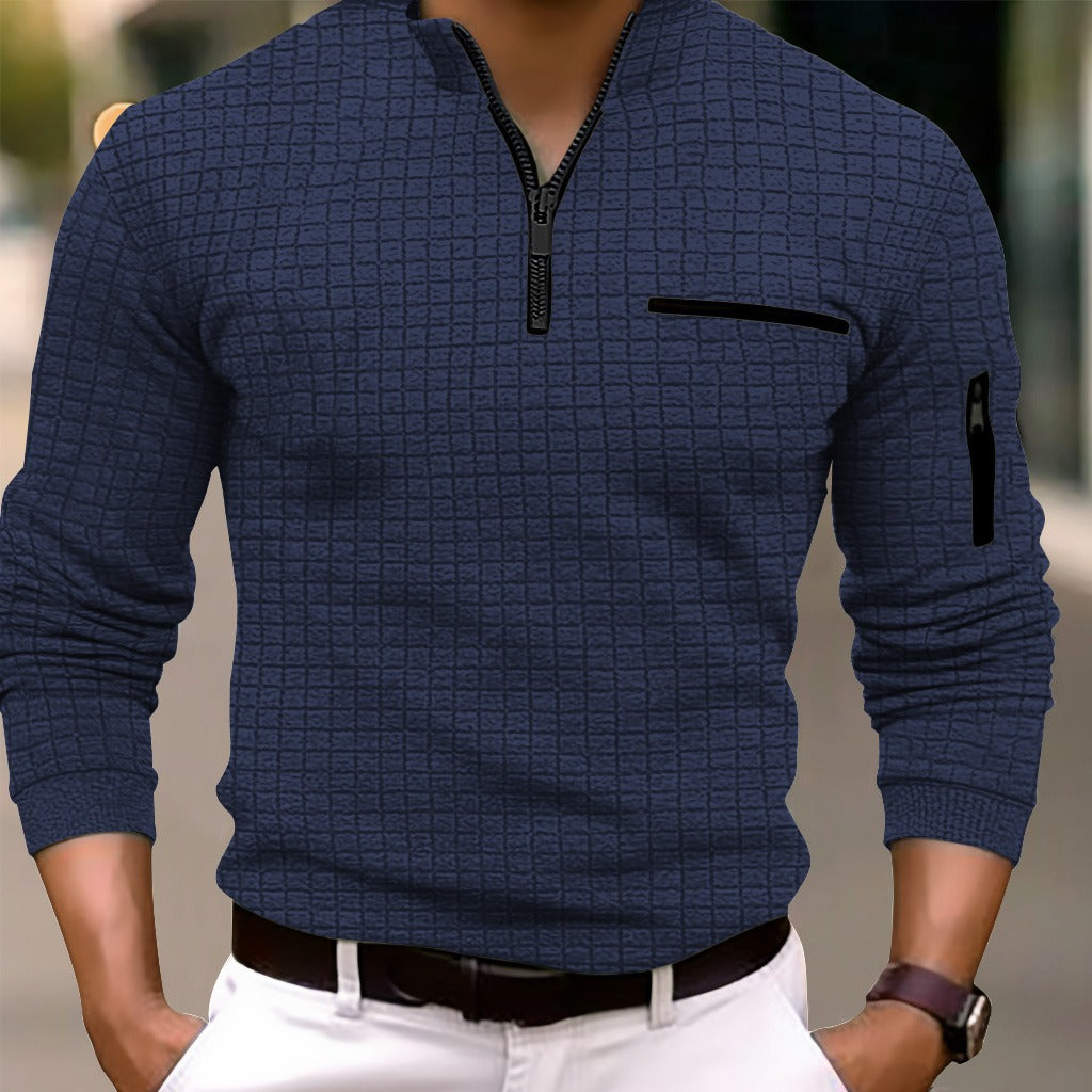 Oliver Kingsley | Quarter-Zip Waffle Knit Polo Shirt for Men