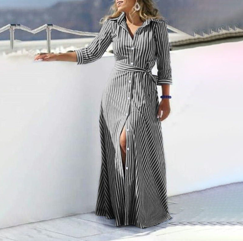 Daisy Fenn | Striped Cotton Maxi Dress with Tie Belt