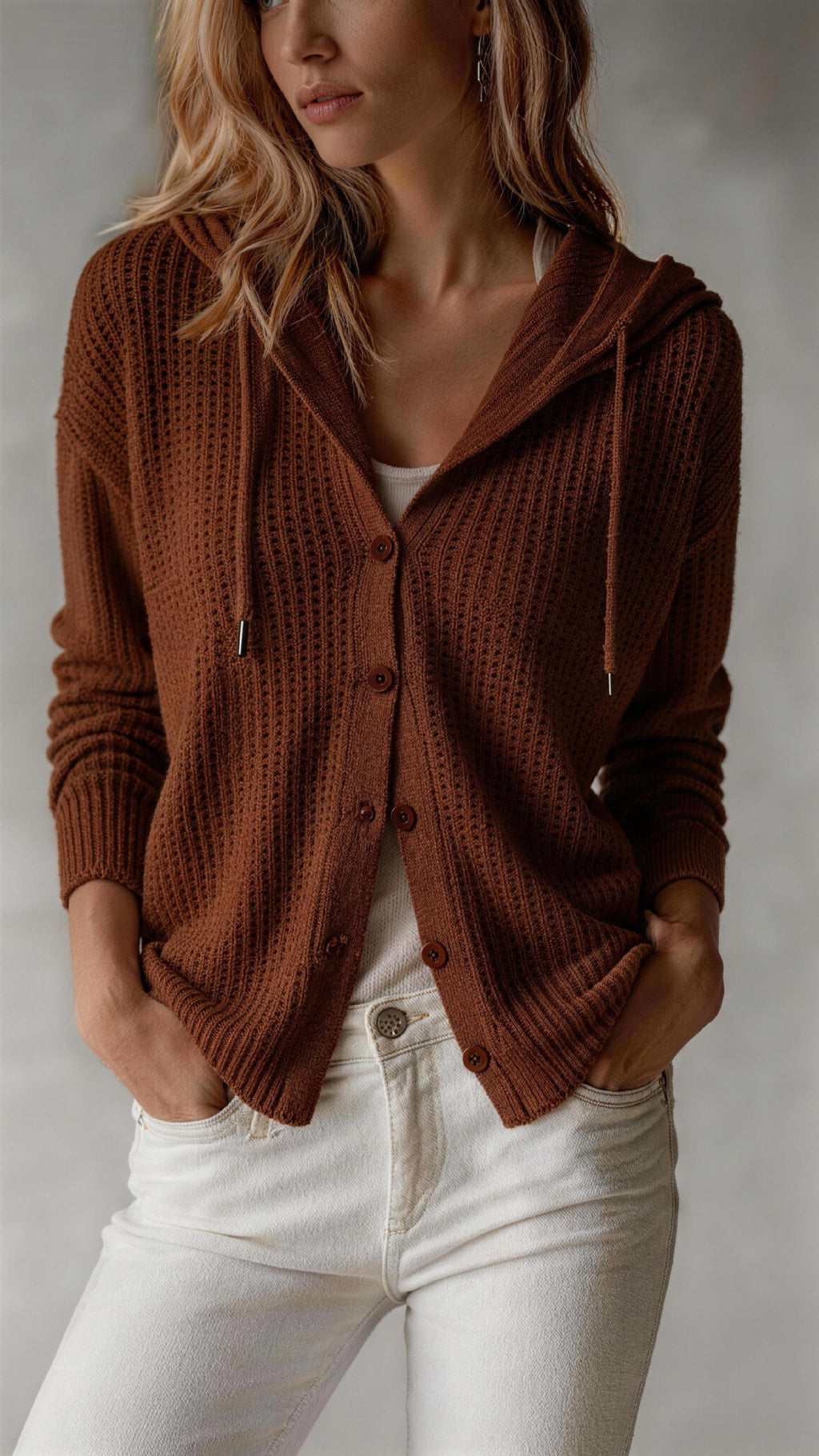 Marianne Fitzgerald | Hooded Waffle-Knit Cardigan For Women