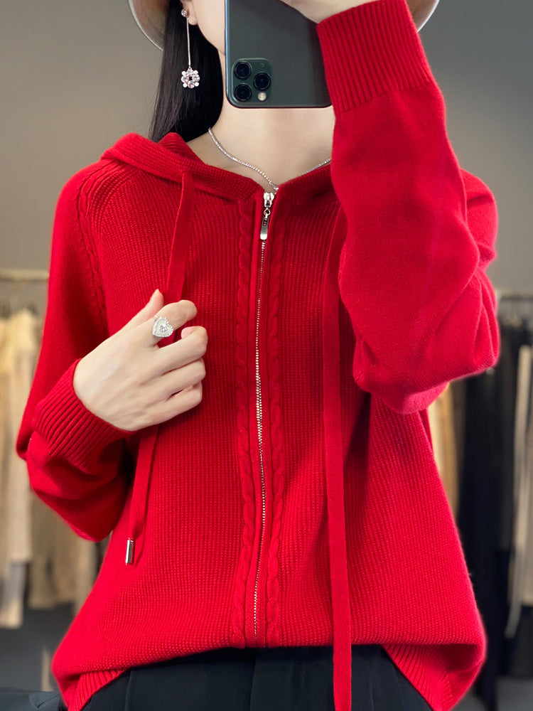 Isla Fenwick | Cable Knit Zip-Up Hooded Cardigan
