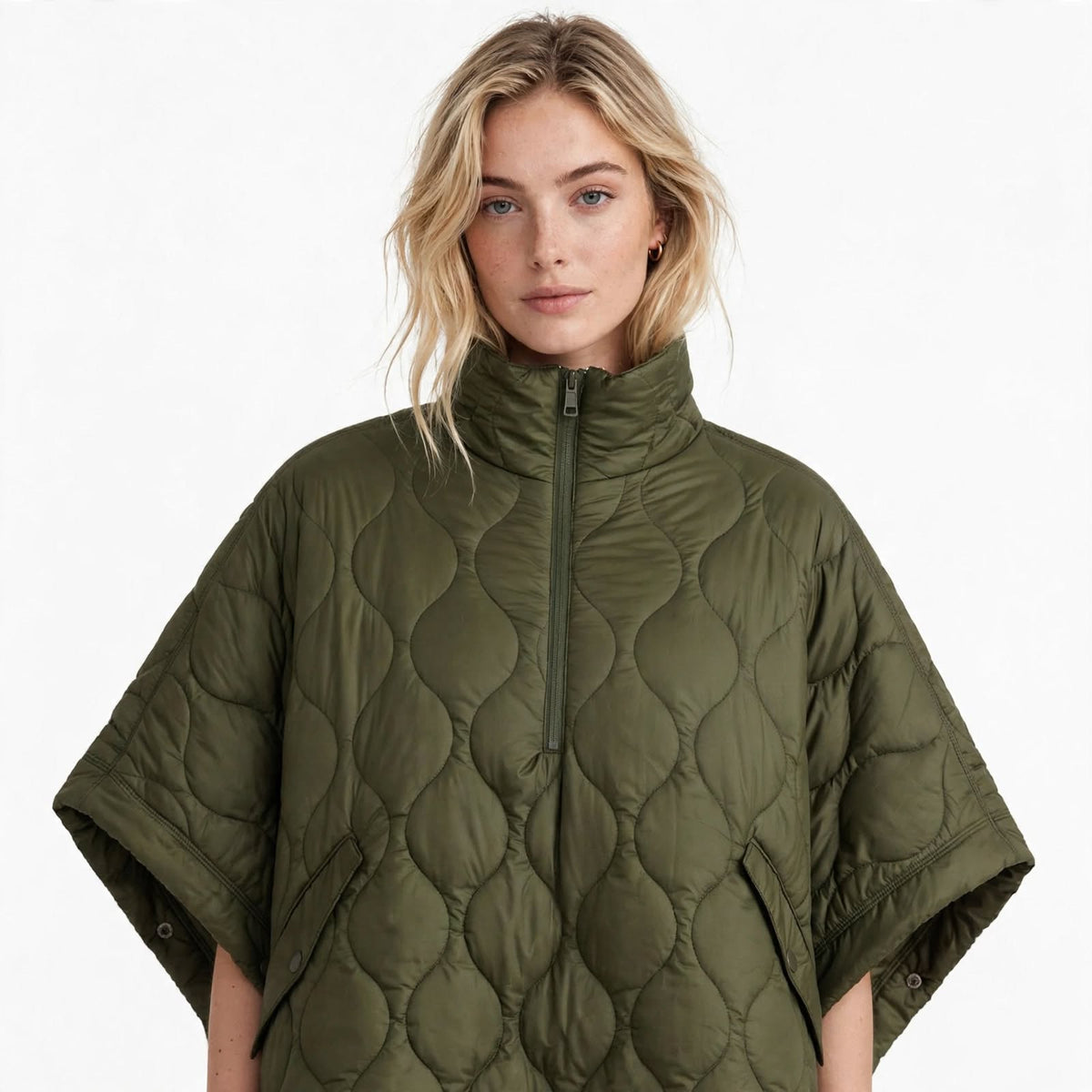 Edith Marlow | Quilted Olive Cape Coat