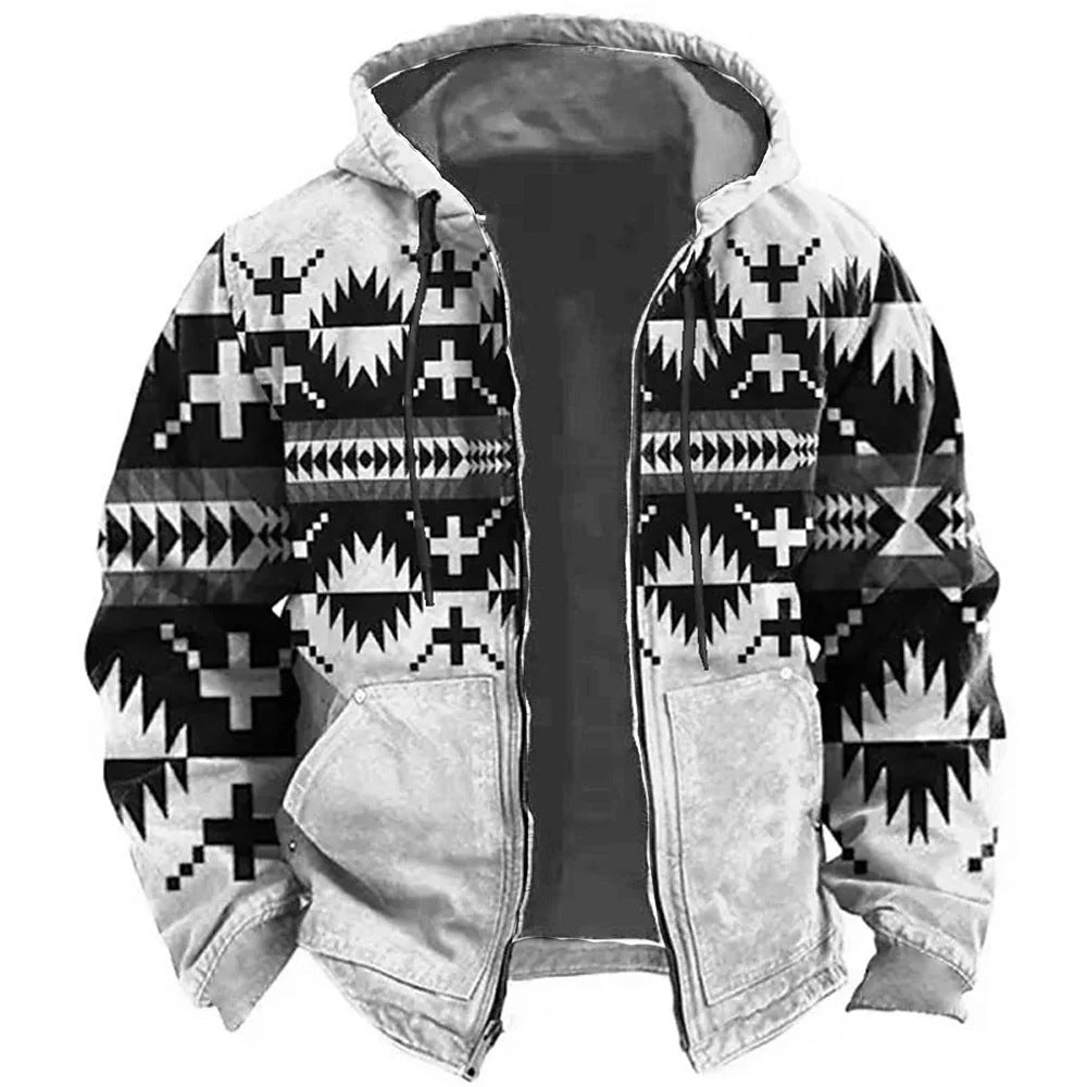 Arthur Turner | Aztec Print Hooded Mens Jacket with Zip Closure