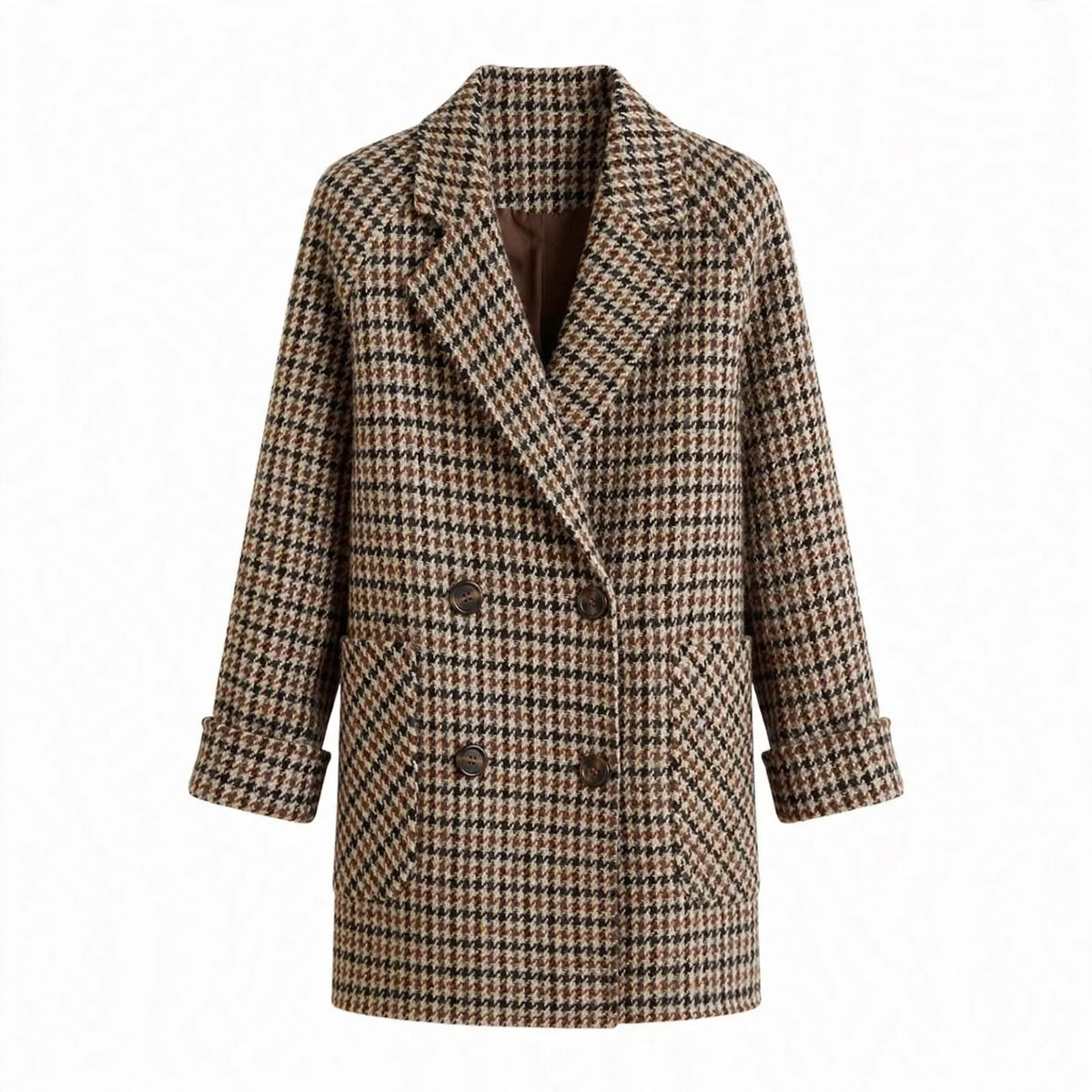 Clemency Hartwell | Houndstooth Pea Coat With Double-Breasted Design