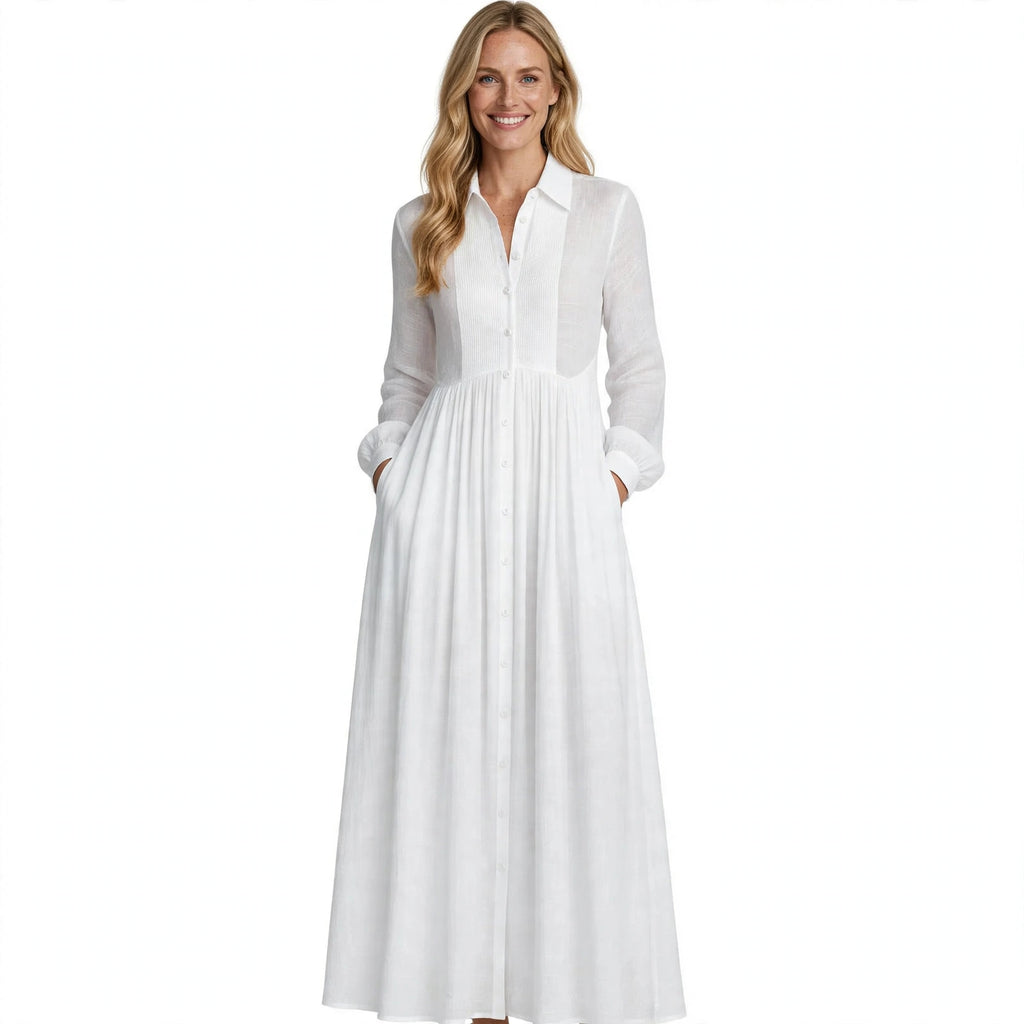 Freya Ellingham | Linen Maxi Dress With Pintuck Bib