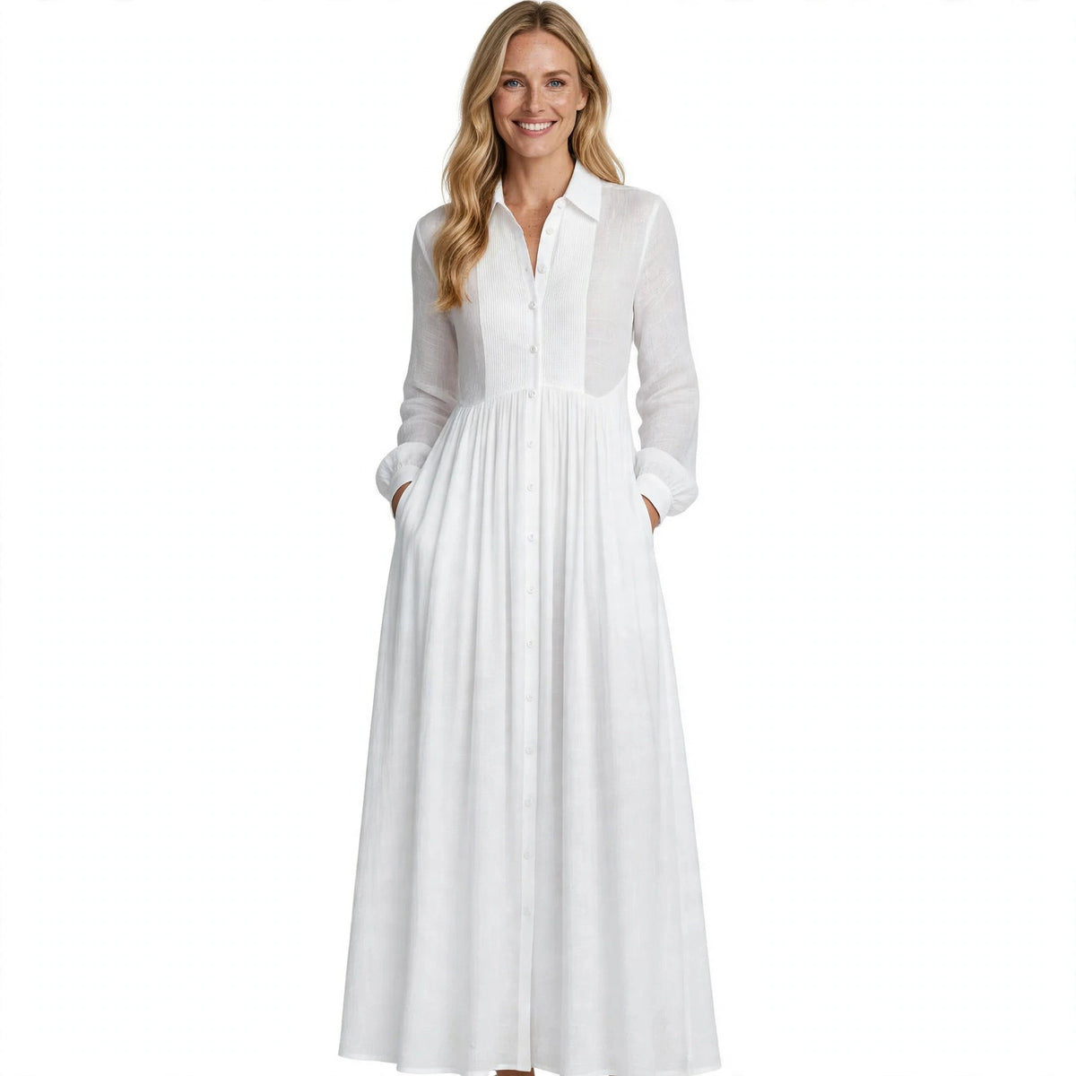 Freya Ellingham | Linen Maxi Dress With Pintuck Bib