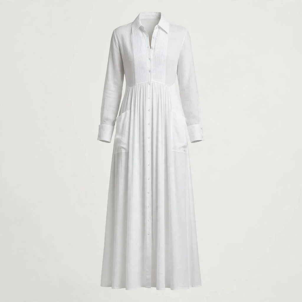 Freya Ellingham | Linen Maxi Dress With Pintuck Bib
