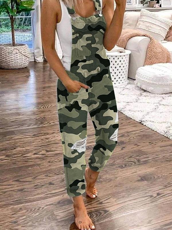 Poppy Winterbourne | Camo Denim Dungaree Jumpsuit For Women