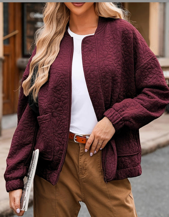 Arabella Robinson | Quilted Textured Zip-Up Jacket for Women
