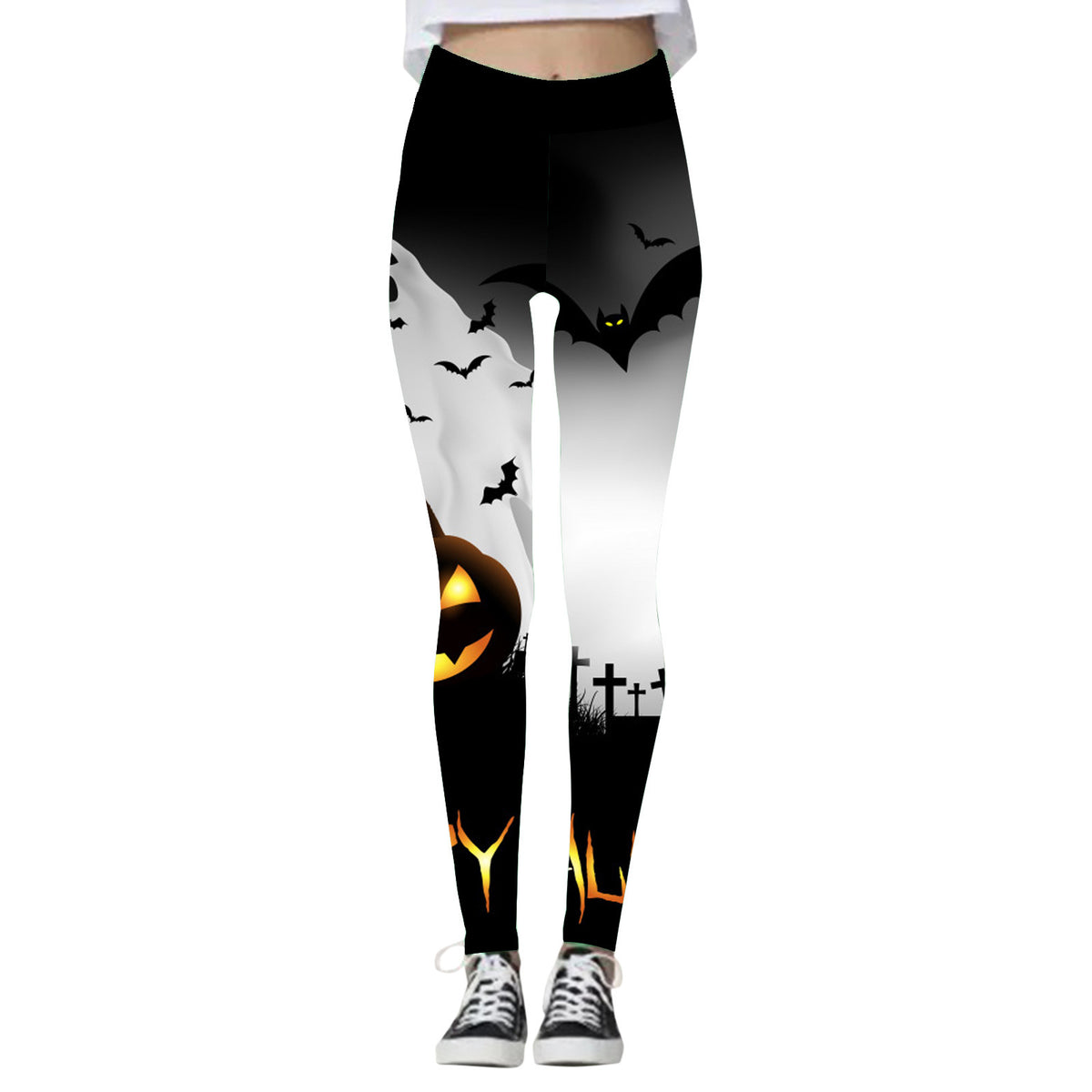 Clara Whitlock | Skull & Pumpkin Print Halloween Leggings