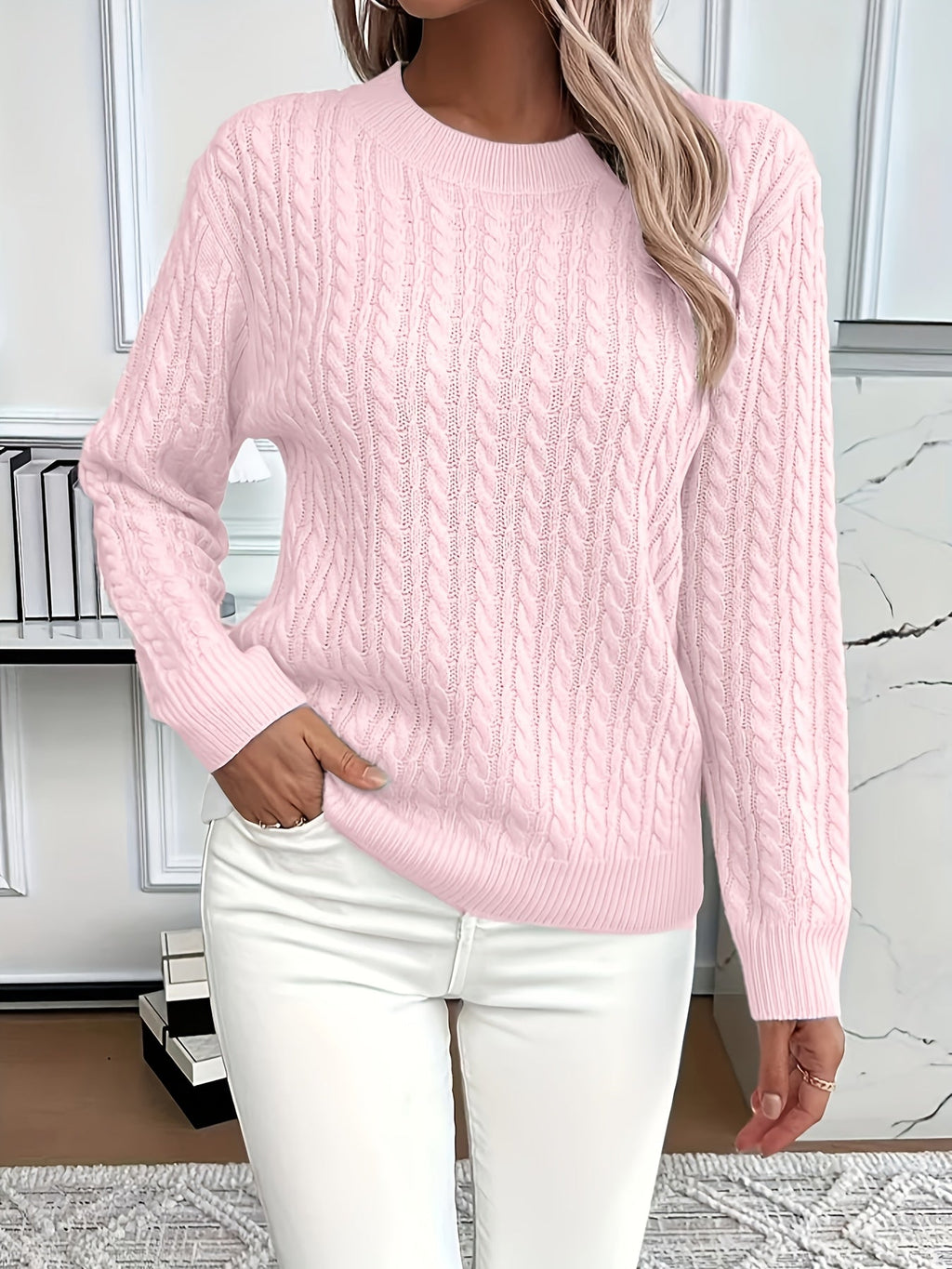 Millicent Hall | Cable-Knit Round Neck Sweater