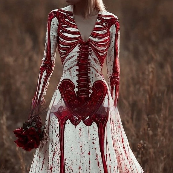 Marianne Pemberton | Skeleton Print Halloween Maxi Dress