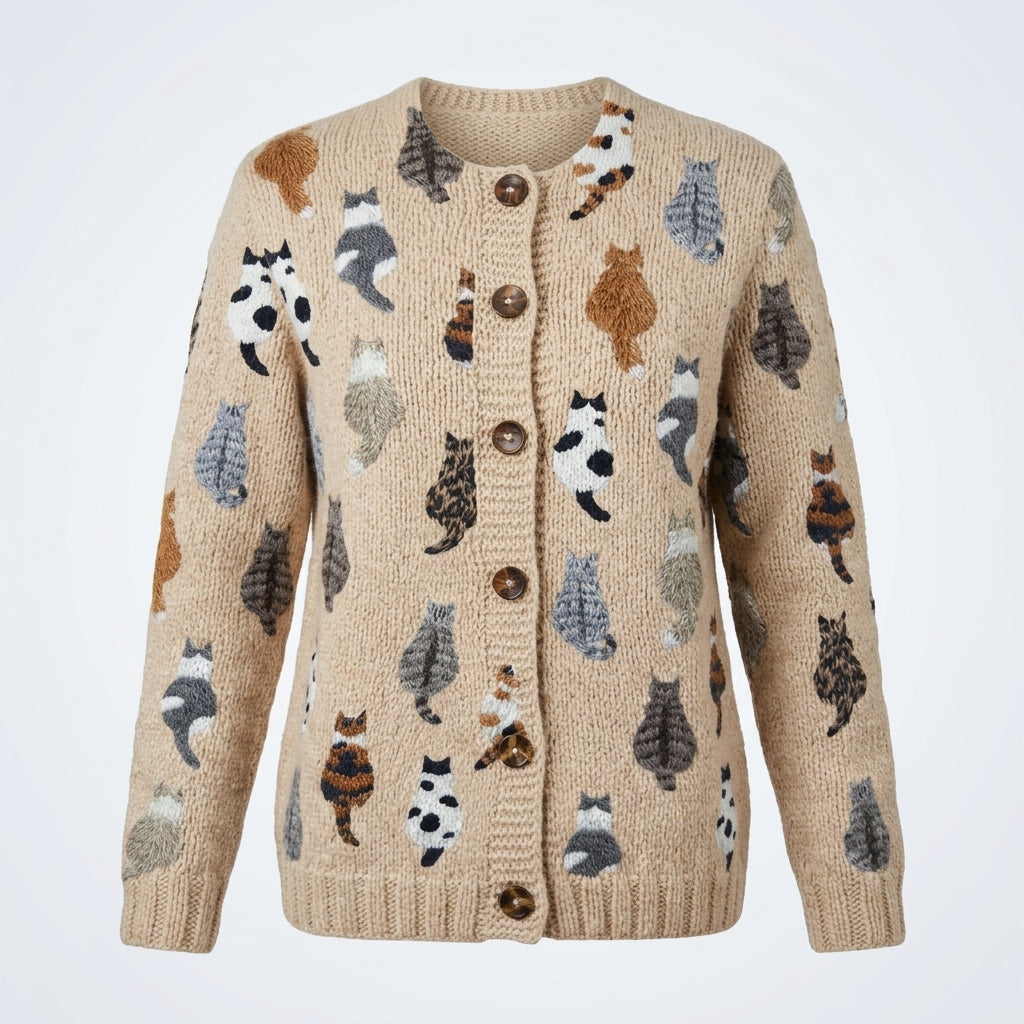 Cecilia Thorpe | Cat Print Button-Front Cardigan