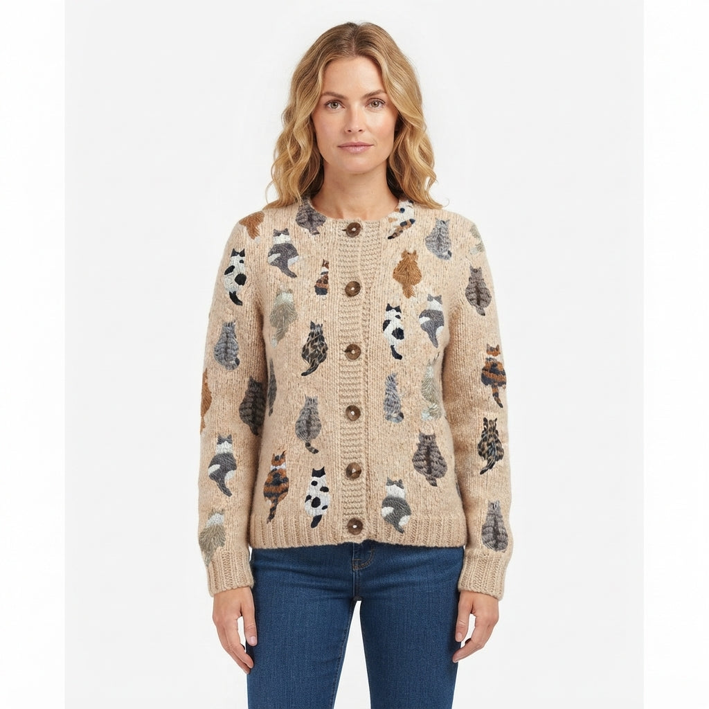 Cecilia Thorpe | Cat Print Button-Front Cardigan