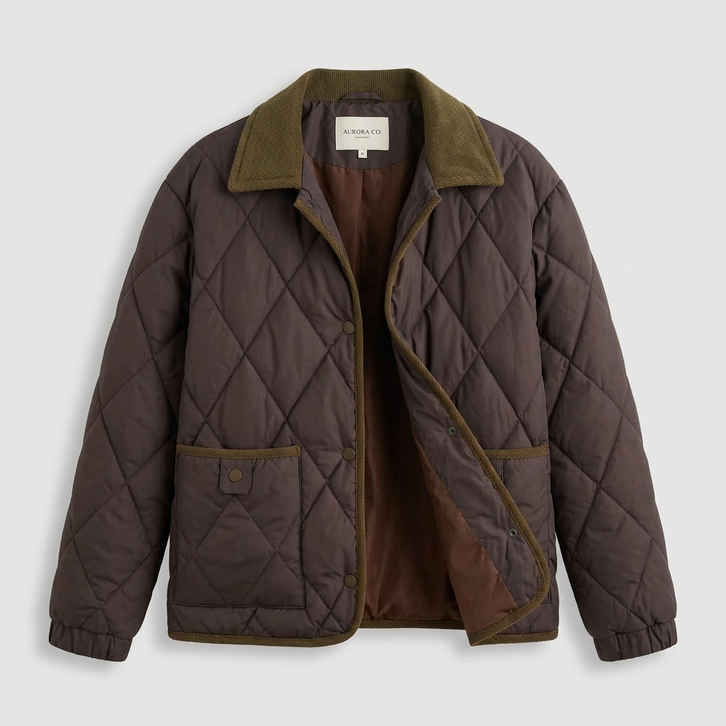 Cecily Evans | Quilted Diamond Puffer Coat with Lapel Collar