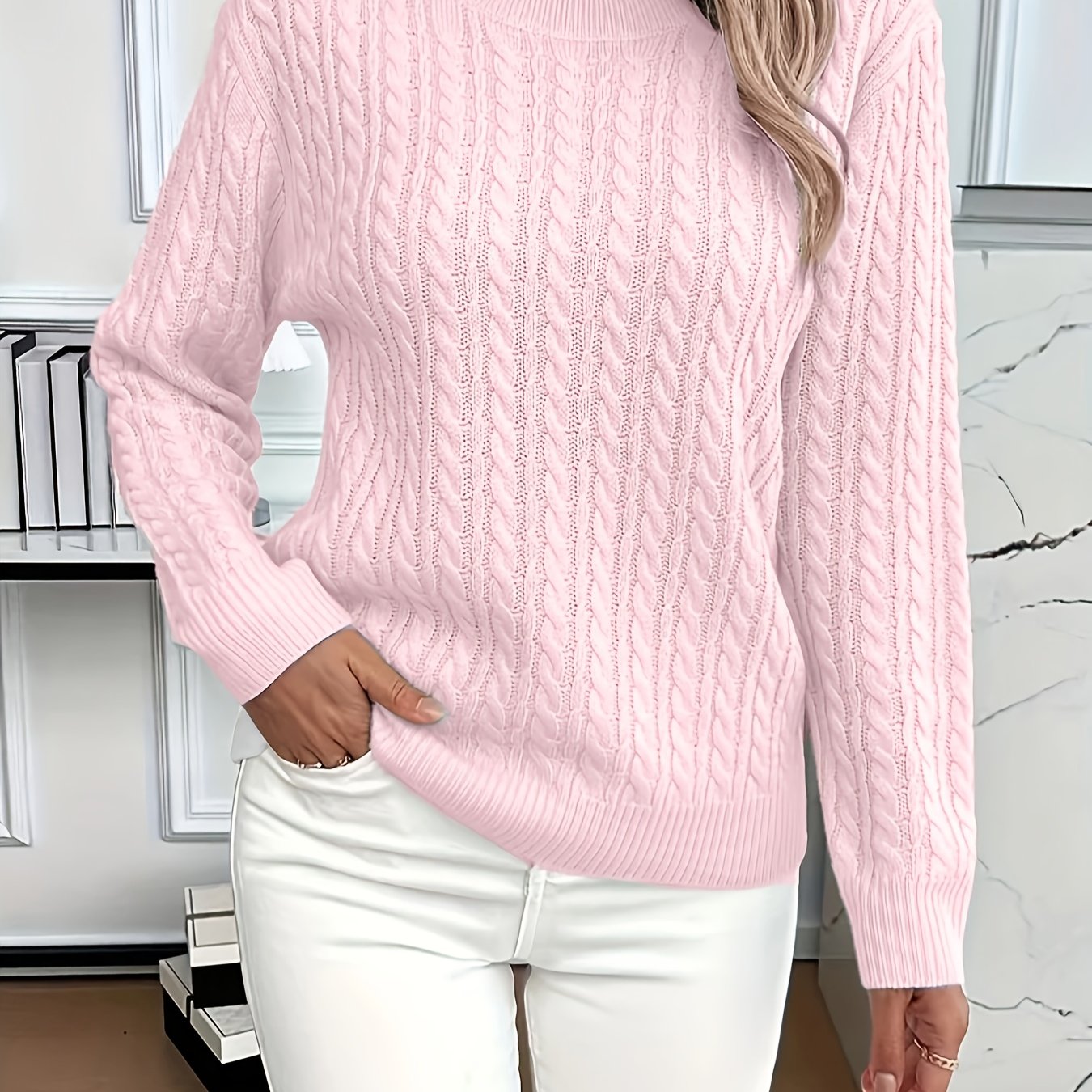 Millicent Hall | Cable-Knit Round Neck Sweater