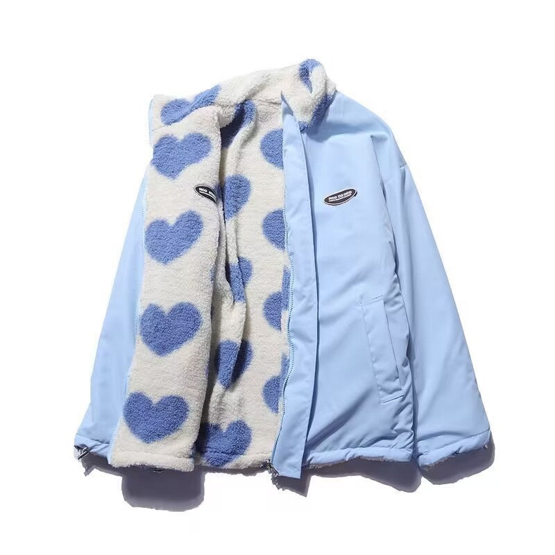 Verity Green | Heart Print Fleece Teddy Coat