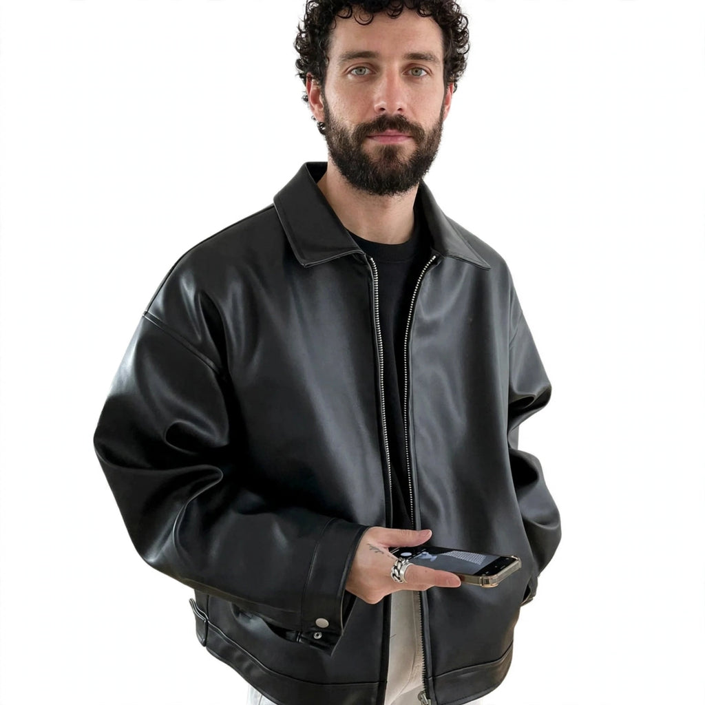 Arthur Kingswood | Faux Leather Jacket with Oversized Bomber Fit