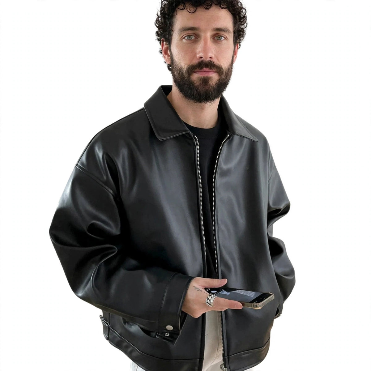 Arthur Kingswood | Faux Leather Jacket with Oversized Bomber Fit