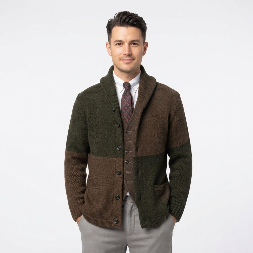 Charles Wetherby | Colour-Block Shawl Collar Knitted Cardigan