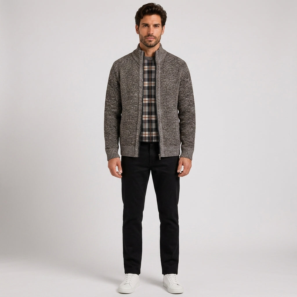 Charles White | Fleece-Lined Zip Sweater With Stand Collar - Coffee
