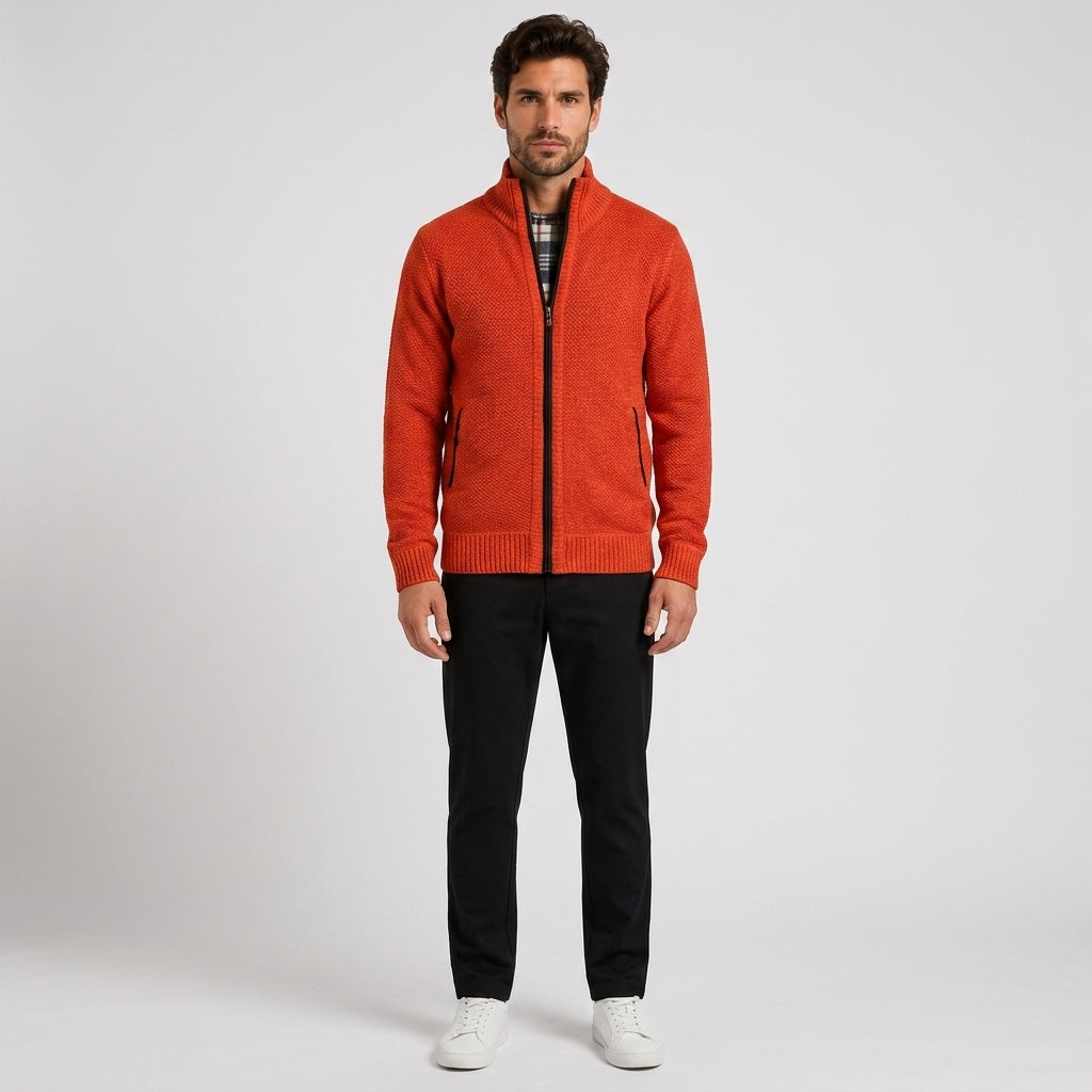 Charles White | Fleece-Lined Zip Sweater With Stand Collar - Orange