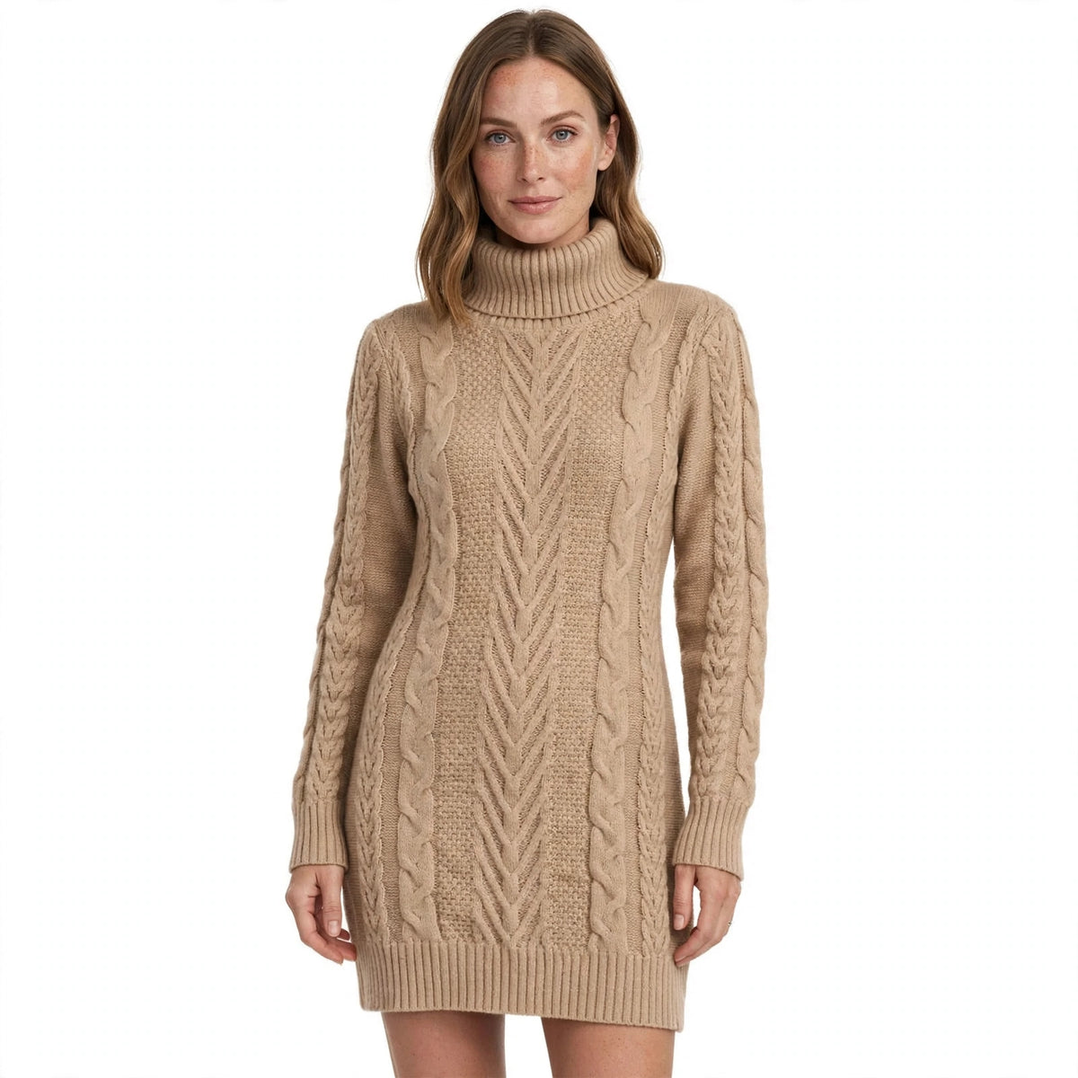 Cecily Kendrick | Cable-Knit Turtleneck Sweater Dress