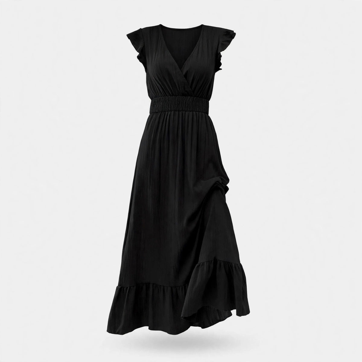 Felicity Ashgrove | Black Ruffle Wrap Maxi Dress