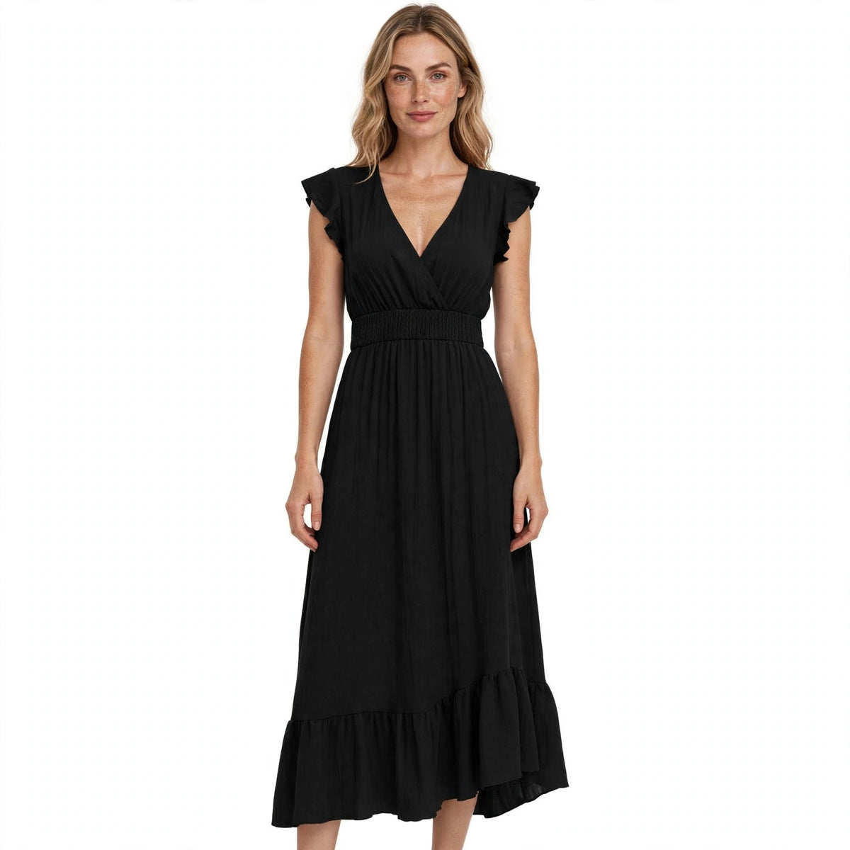 Felicity Ashgrove | Black Ruffle Wrap Maxi Dress
