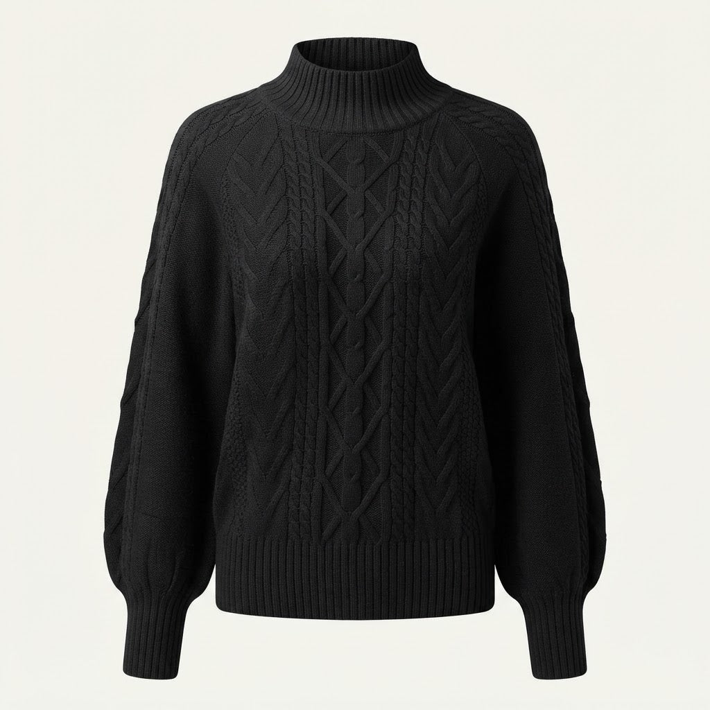 Clara Sutcliffe | Cosy Cable-Knit Mock Neck Sweater