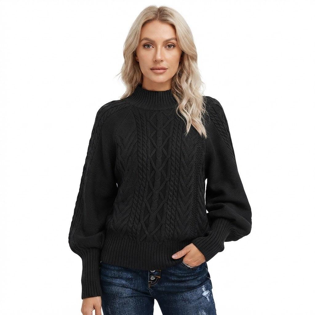 Clara Sutcliffe | Cosy Cable-Knit Mock Neck Sweater