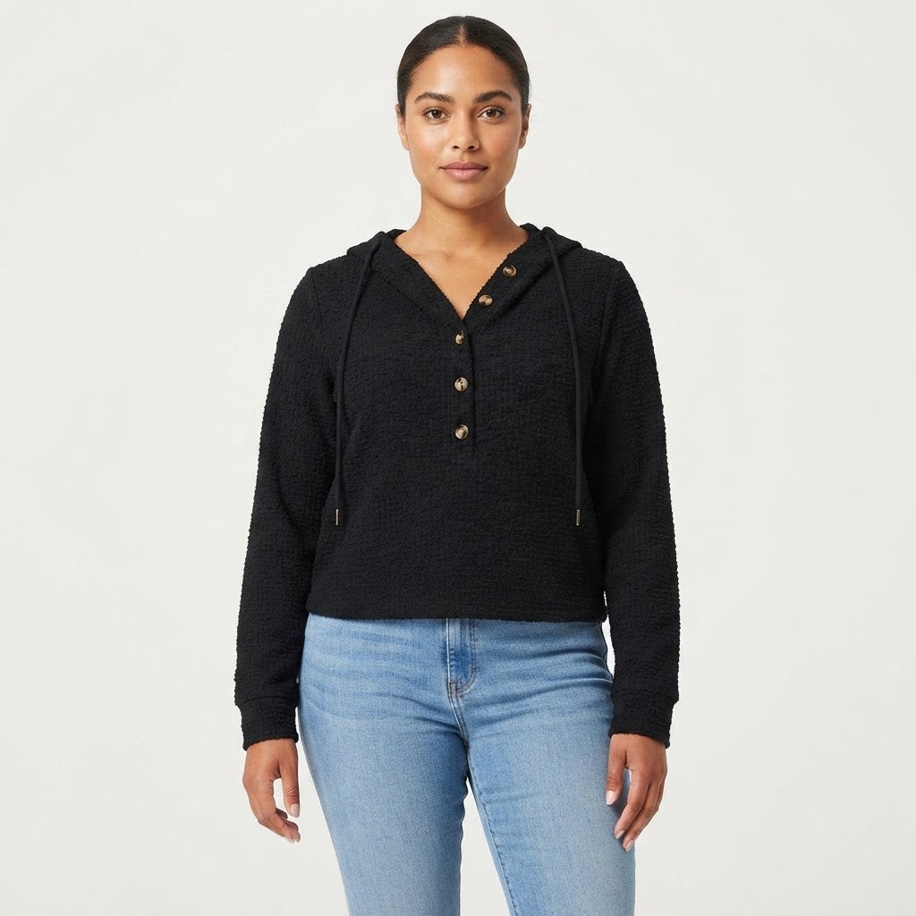 Clemency Whitmarsh | Buttoned Hooded Knit Sweatshirt