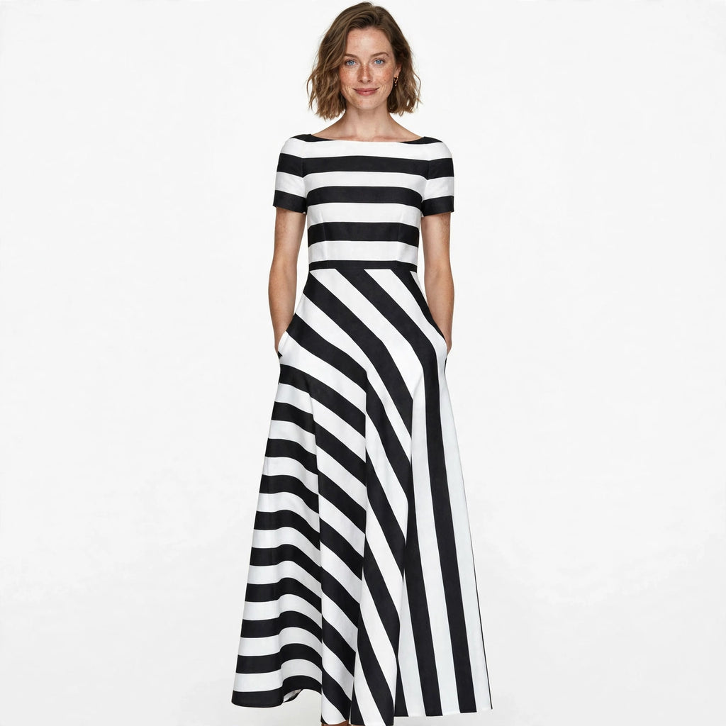 Imogen Prentice | Striped Short-Sleeve Maxi Dress