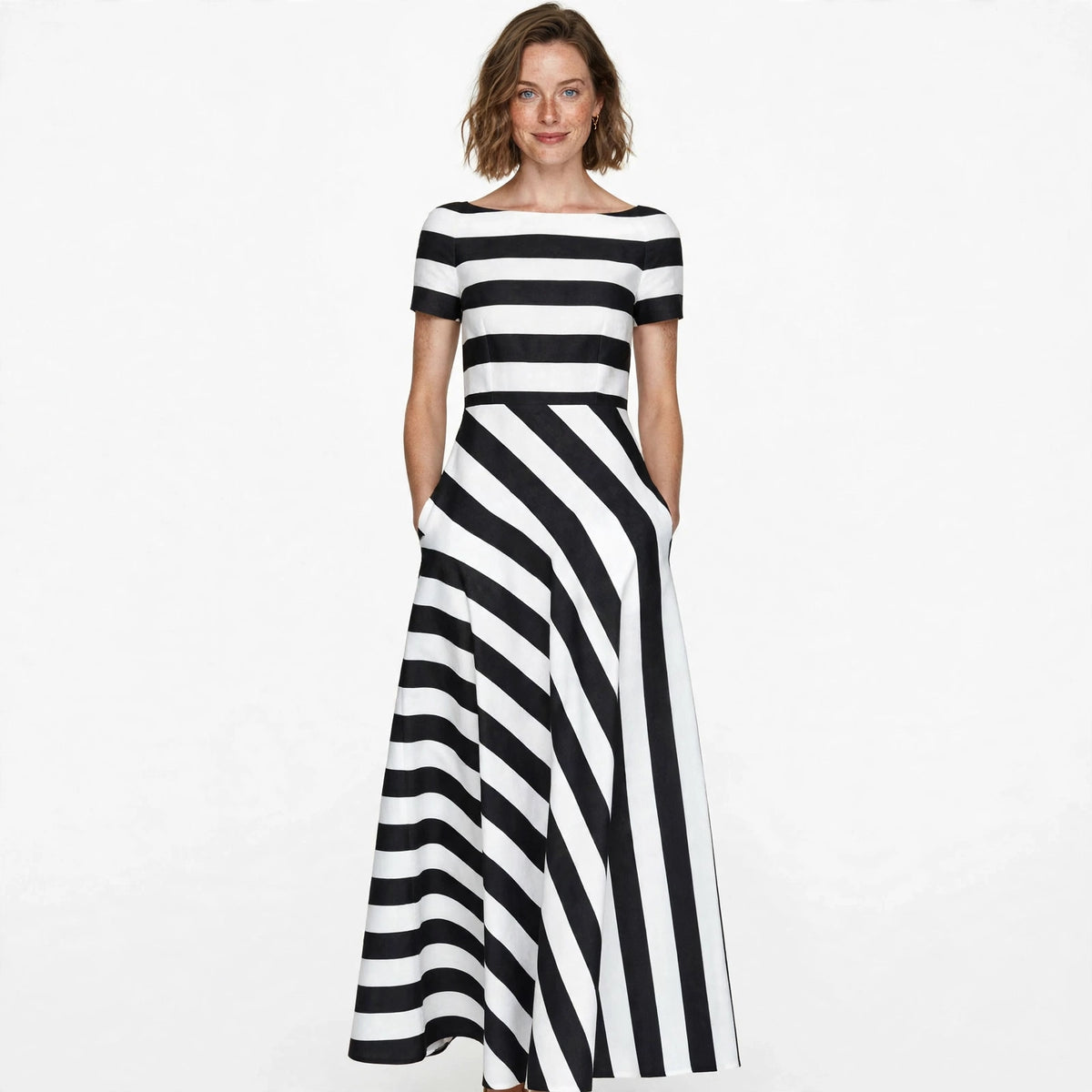 Imogen Prentice | Striped Short-Sleeve Maxi Dress