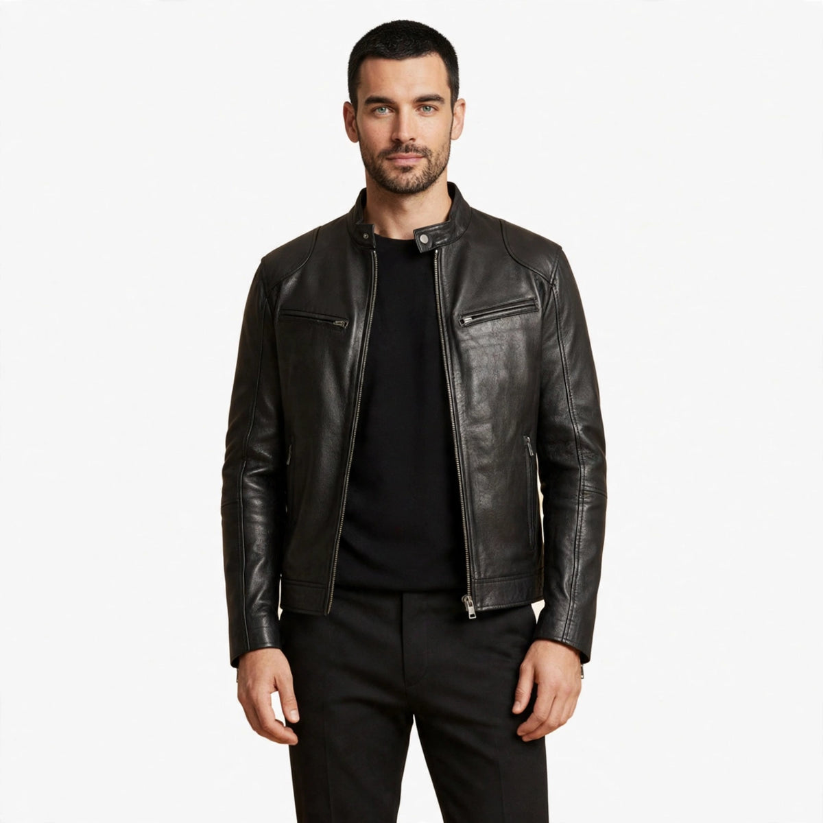 Malcolm Pratt | Biker Leather Jacket With Zip-Front Detail