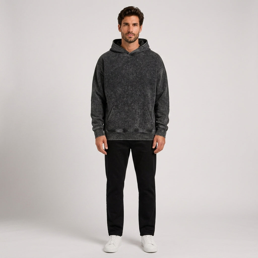 Clive Edwards | Washed Purple Cotton Hoodie - Black