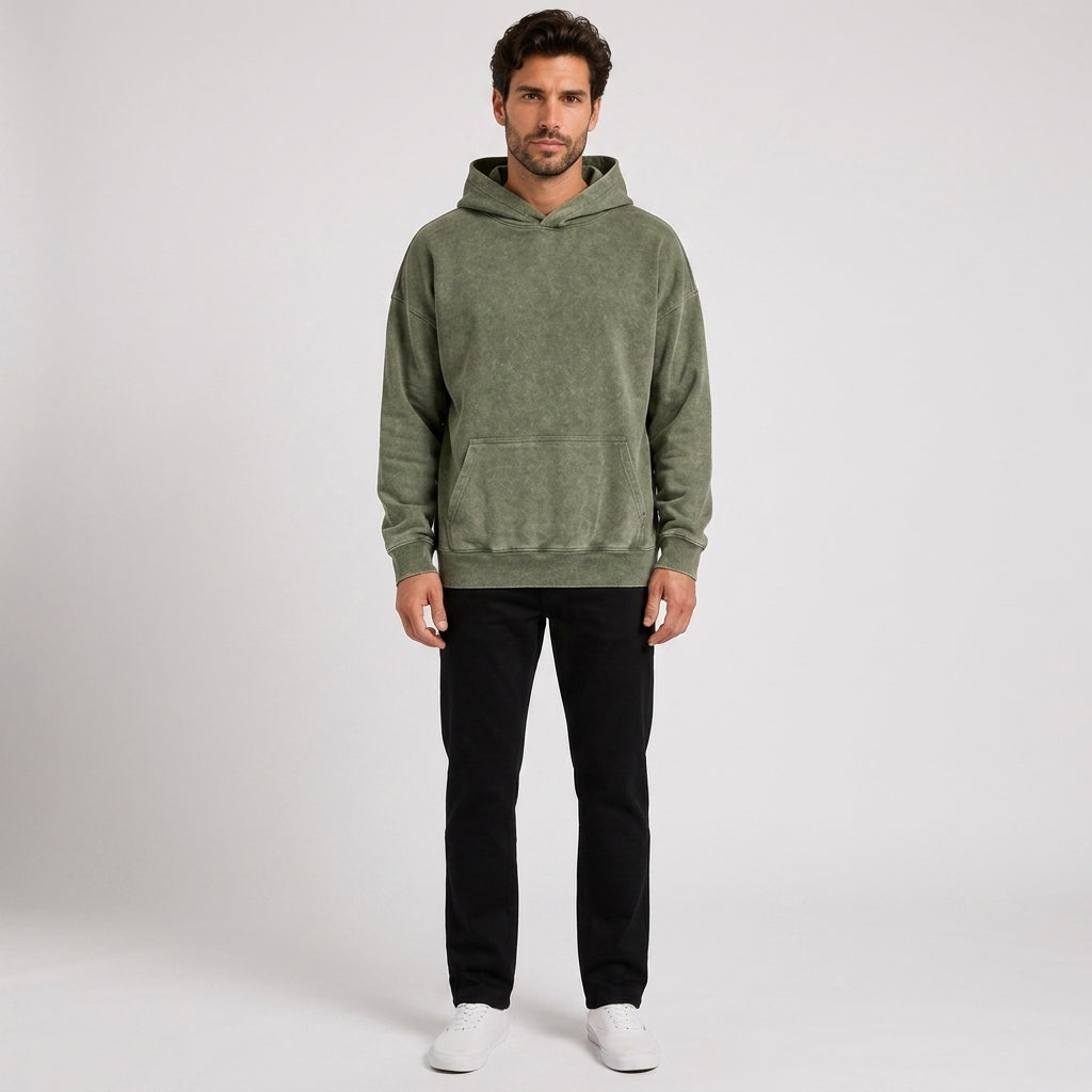 Clive Edwards | Washed Purple Cotton Hoodie - Olive drab