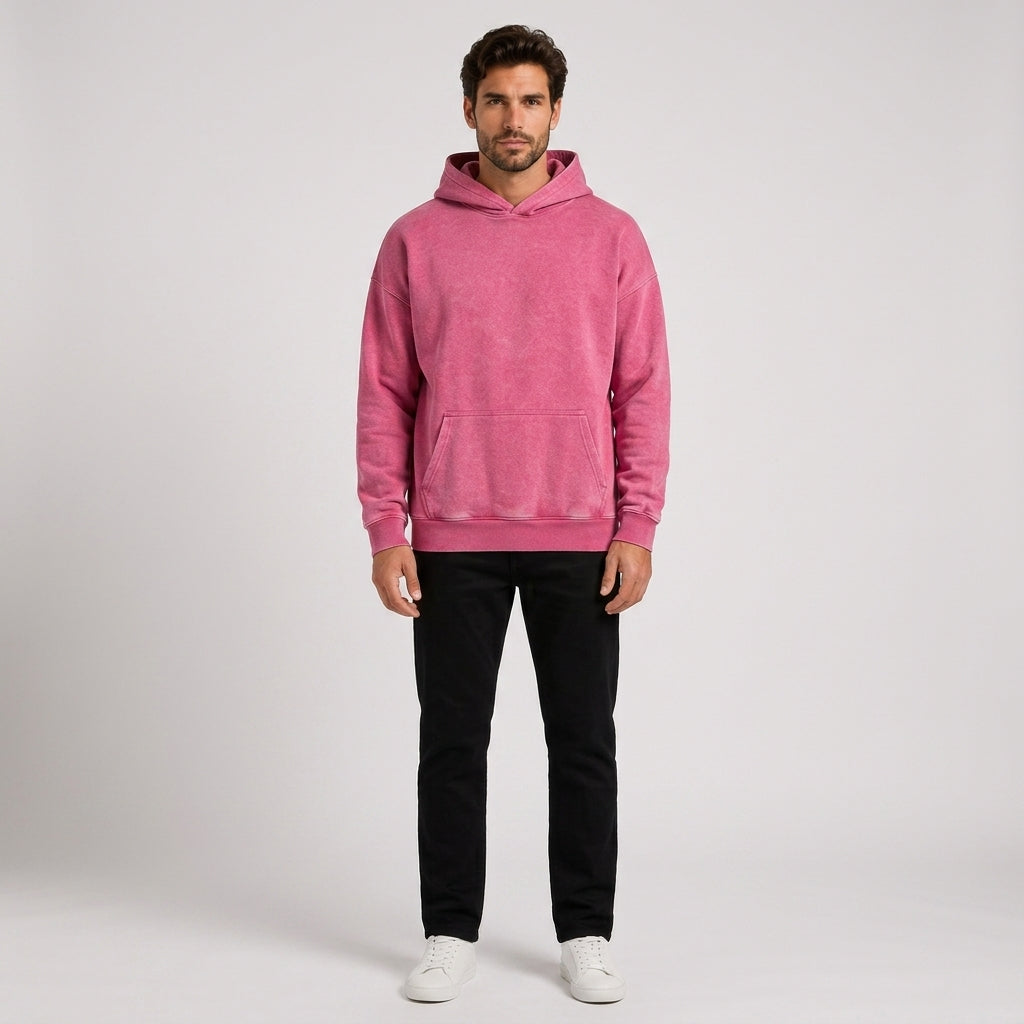 Clive Edwards | Washed Purple Cotton Hoodie - Rose Red