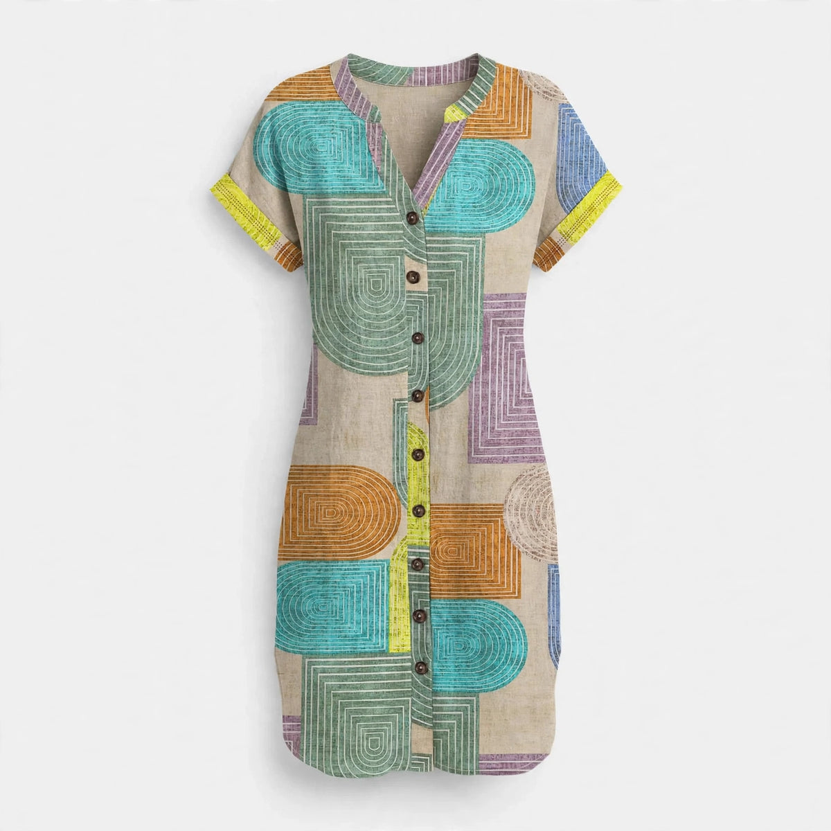 Harriet Landon | Geometric Print Shirt Dress With V-Neck
