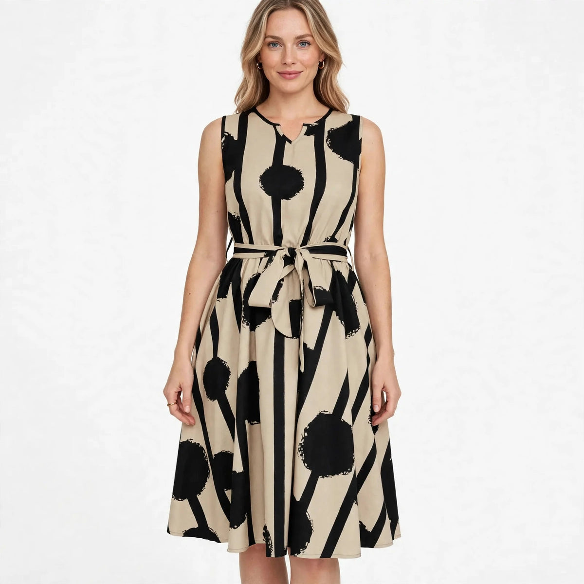 Penelope Rothwell | Printed A-Line Midi Dress With Tie Belt