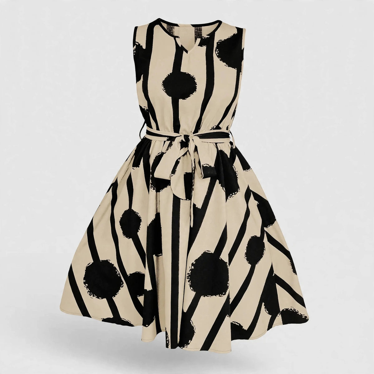 Penelope Rothwell | Printed A-Line Midi Dress With Tie Belt