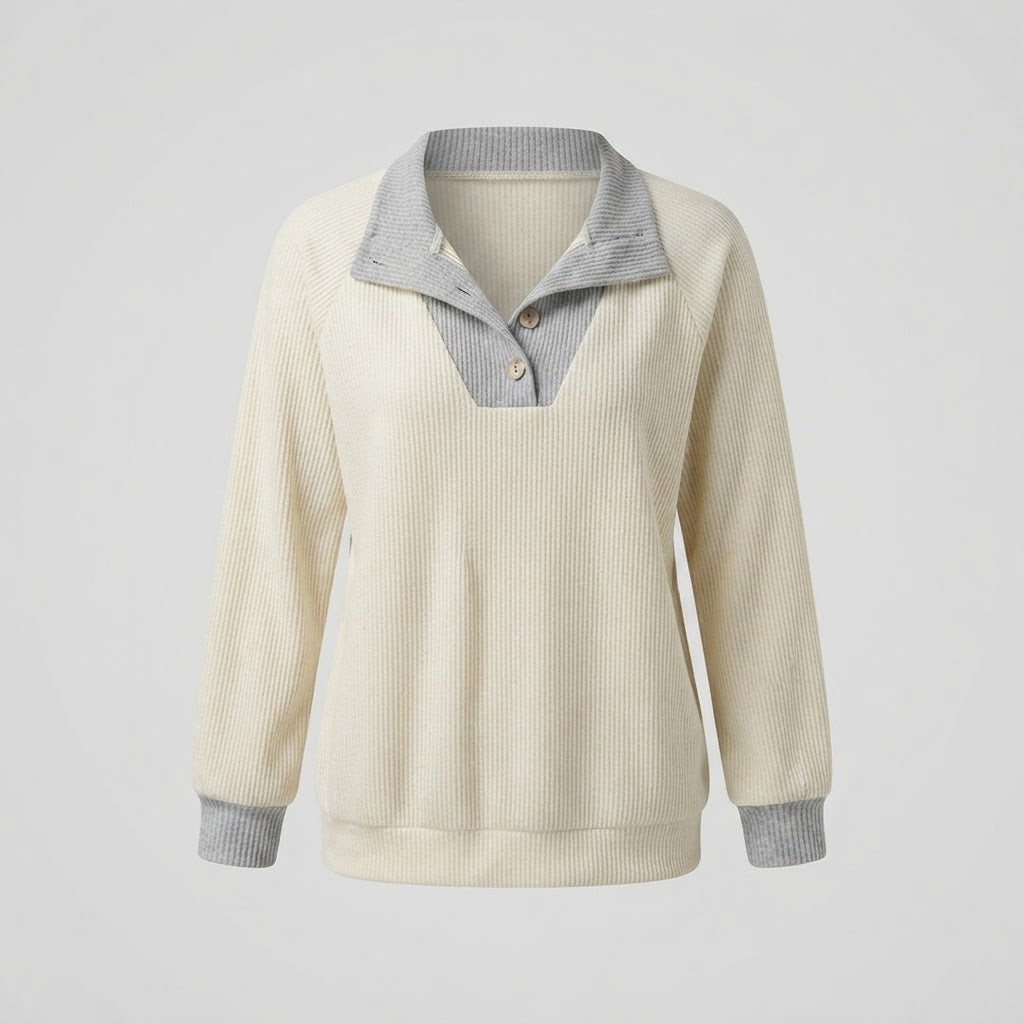 Cordelia Vance | Ribbed Knit Button-Placket Sweater