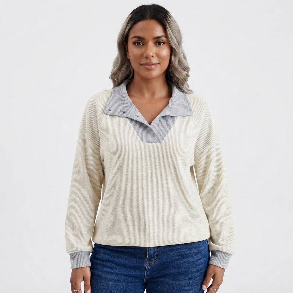 Cordelia Vance | Ribbed Knit Button-Placket Sweater