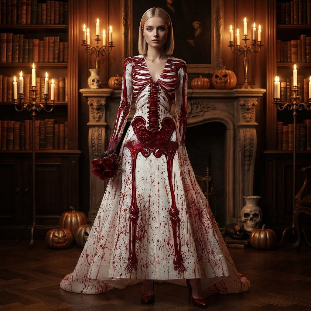 Marianne Pemberton | Skeleton Print Halloween Maxi Dress