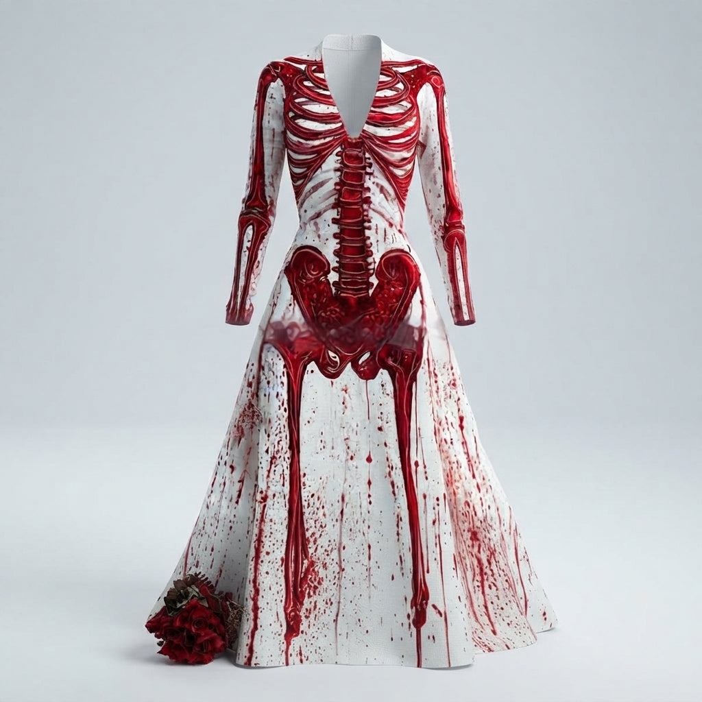 Marianne Pemberton | Skeleton Print Halloween Maxi Dress