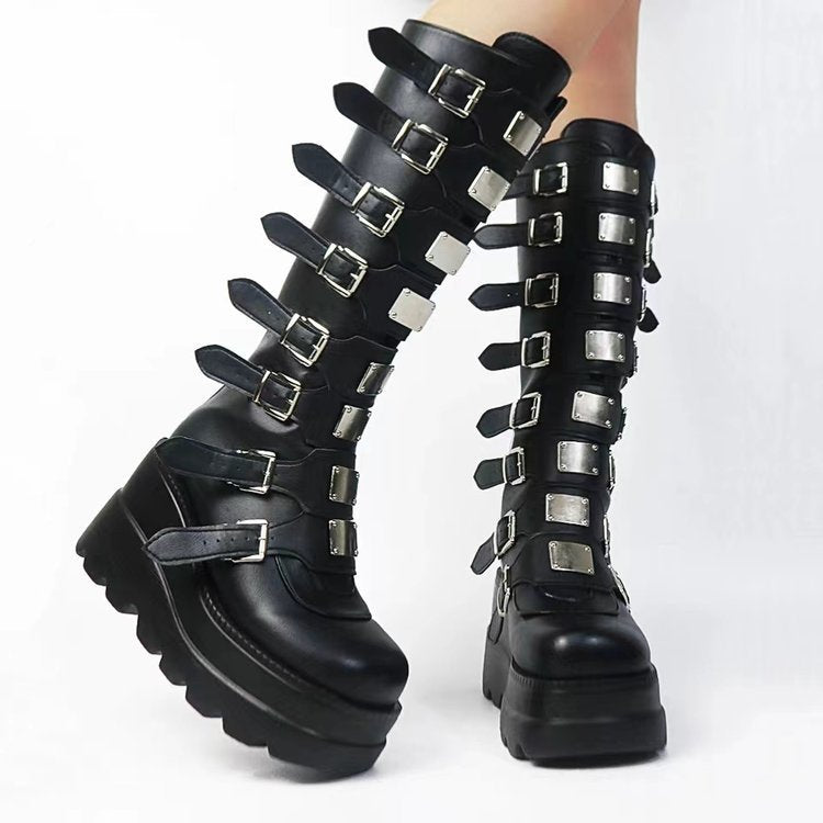 Millicent Barrow | Buckle Platform Knee-High Boots