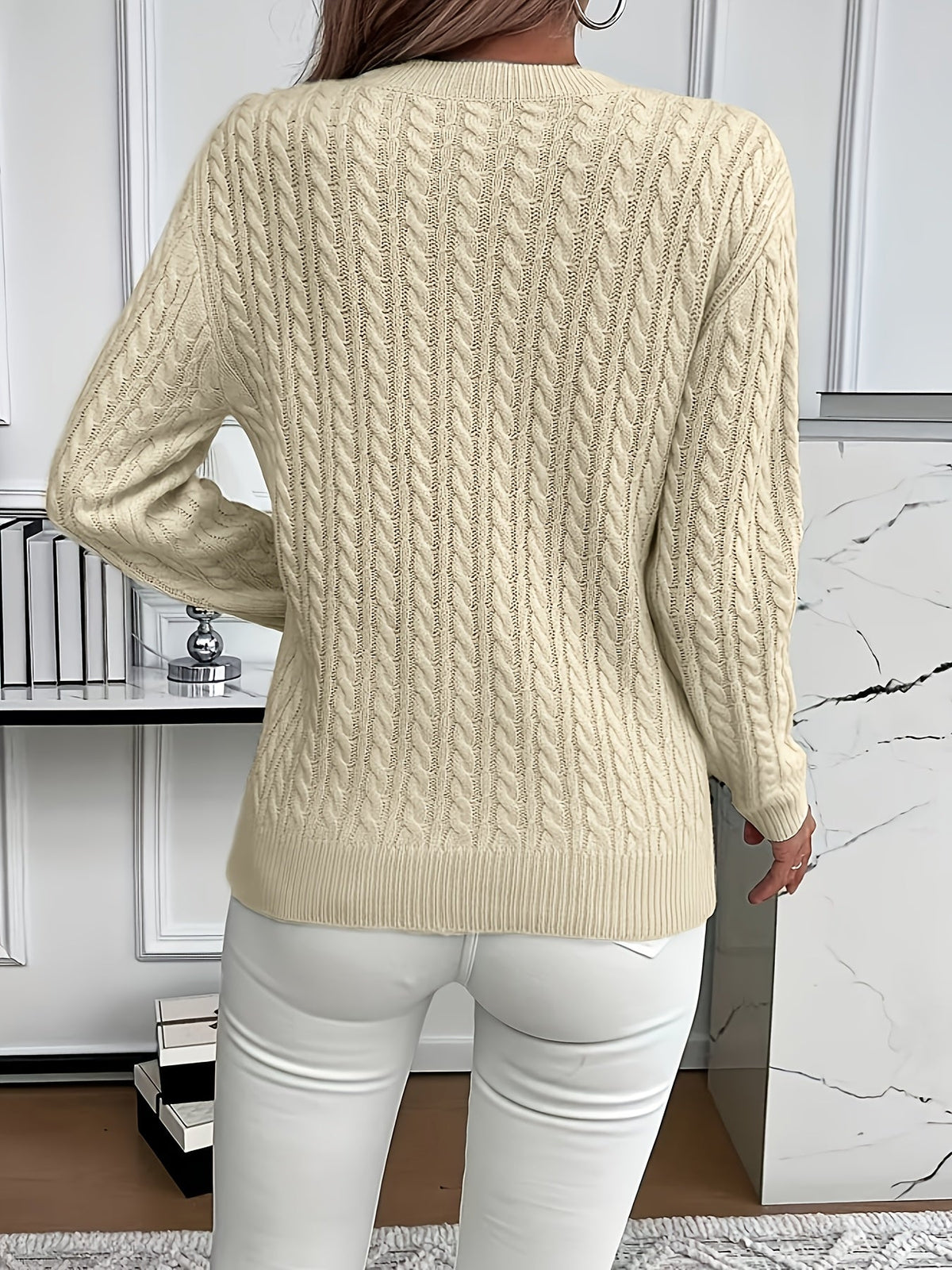 Millicent Hall | Cable-Knit Round Neck Sweater